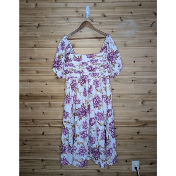 Abercrombie & Fitch Dress Womens Large Purple Emerson Puff Sleeve Midi NWT - Picture 1 of 11